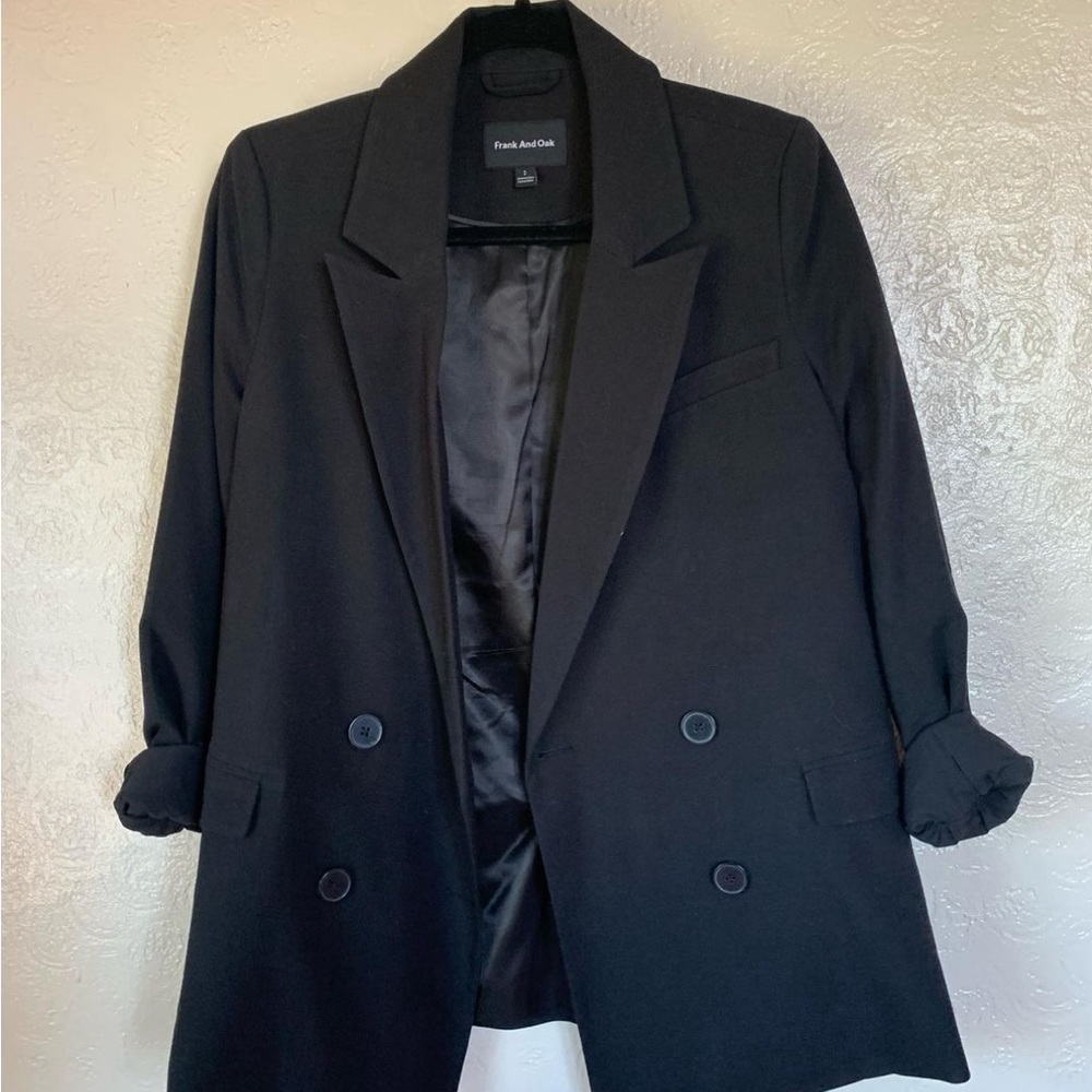 Frank & Oak Double Breasted Black Blazer View 2